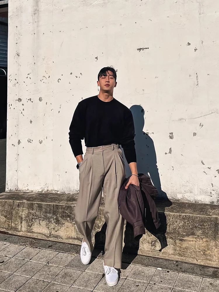 

Повседневные брюки цвета хаки, мужские летние тонкие брюки в американском стиле High Street Faion, длинные брюки с прямыми штанинами, универсальные новые модные брендовые брюки