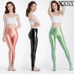 XCKNY pantaloni lucidi in raso a vita alta Sport donna Fitness lucido Yoga pantaloni collant Leggings leggings lucidi elastici alti