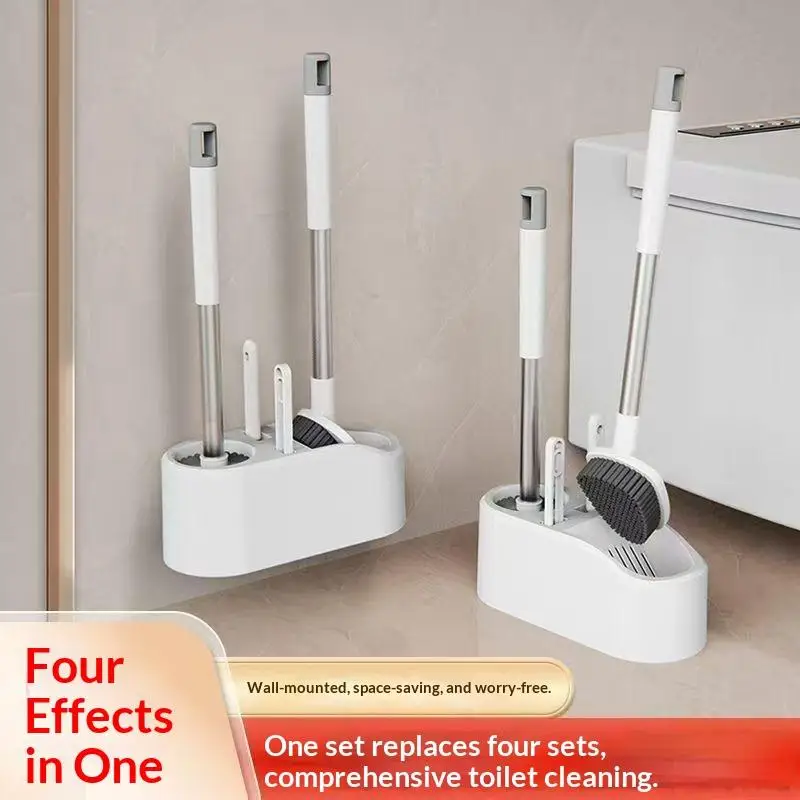 1Pc/set 4-in-1 Multifunction Toilet Brush Set for Bathroom Cleaning 360° No Dead Angle Reach Durable Handle And Bristles