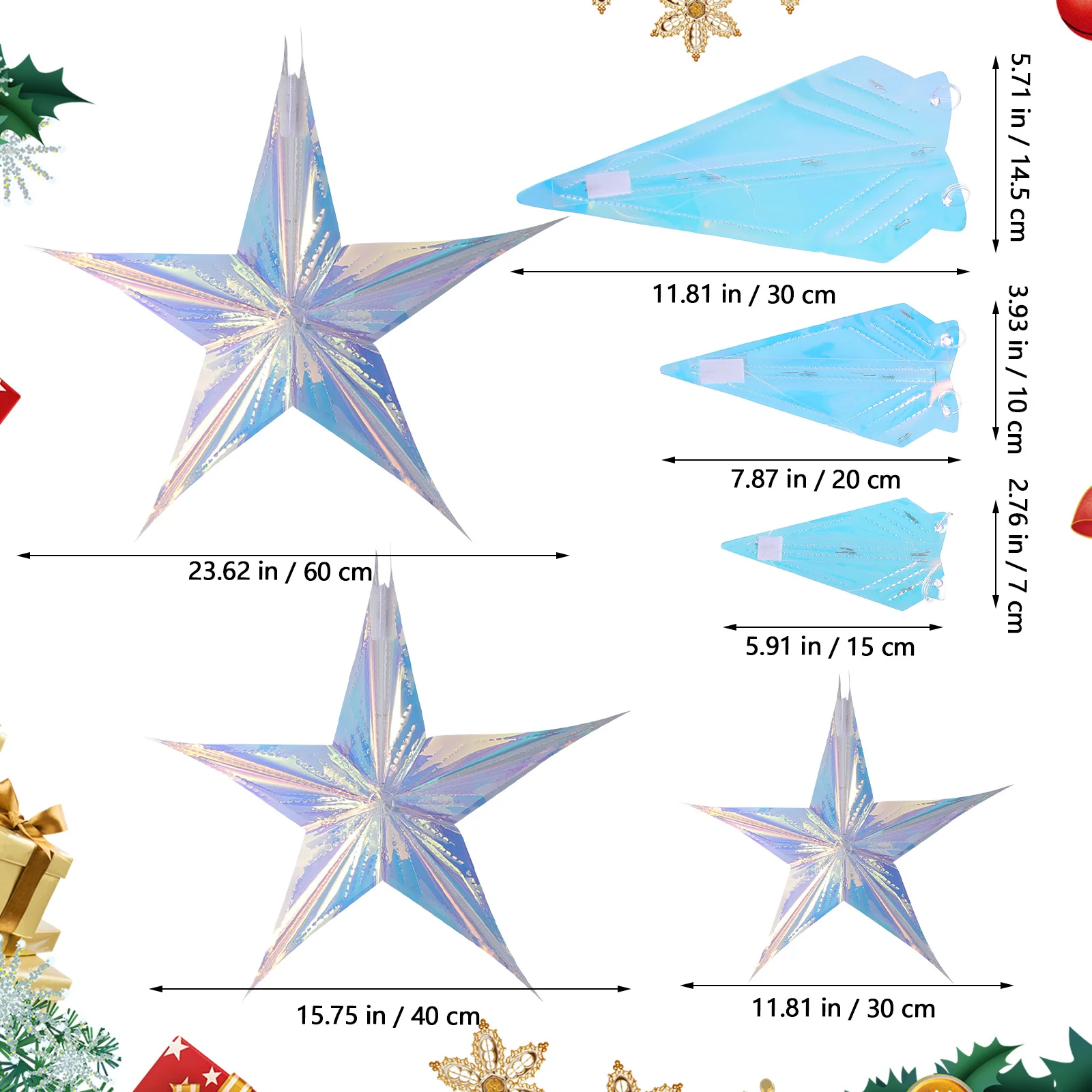 3pcs Colorful Neon Film Star Pendant 12 Inch 16 Inch Wall Ceiling Hanging Decor For Home Hotel Restaurant Party Wedding