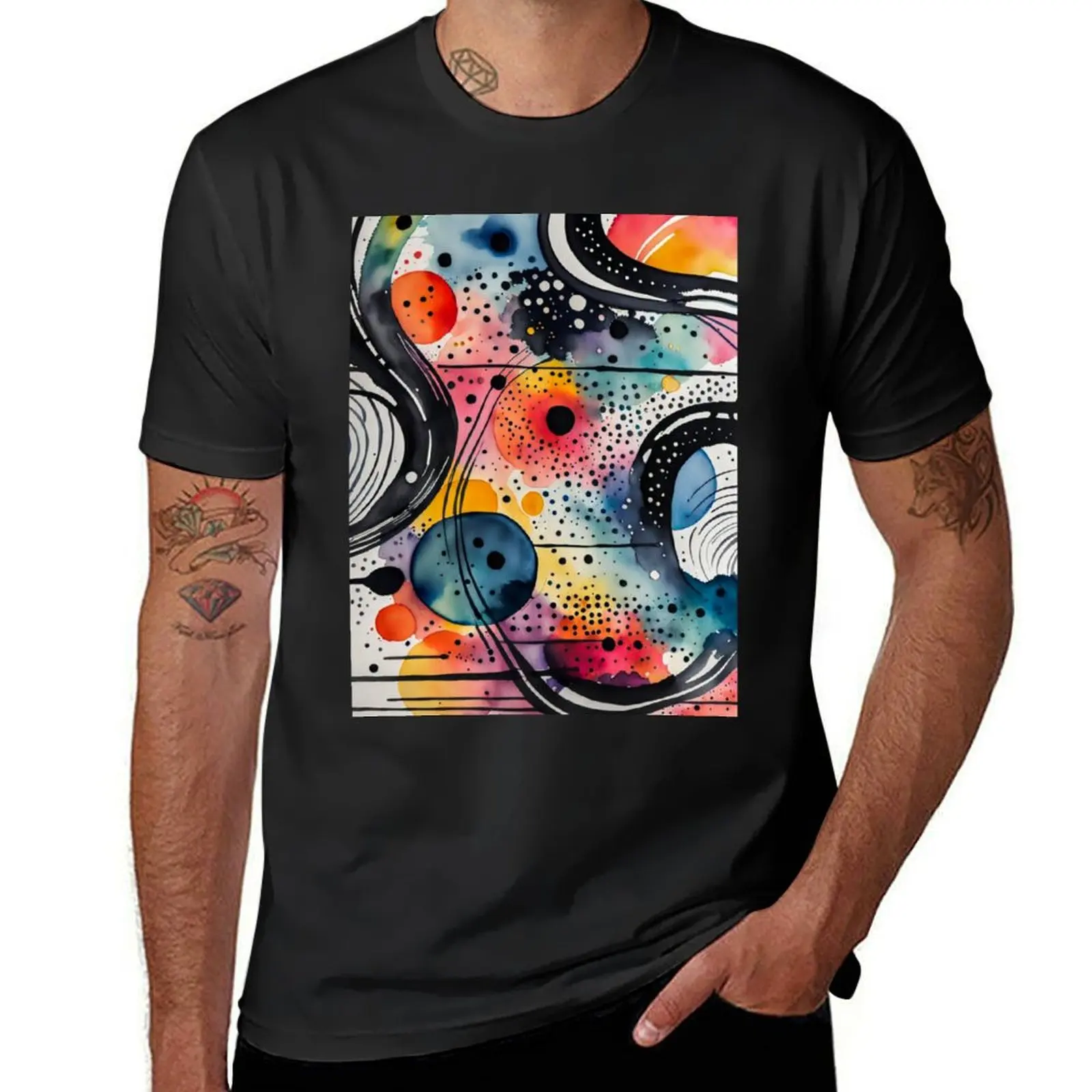 Watercolor Abstract Painting, Circle, Liquid, Dots, Modern Contemporary Art T-Shirt funnys sports fans mens tall t shirts