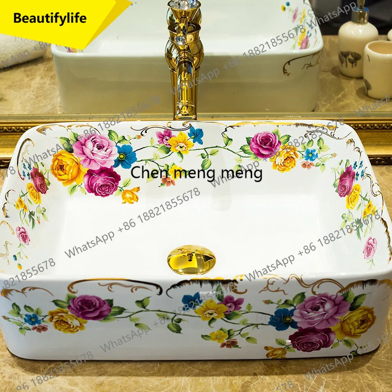 

A17 Household Ceramic Wash Basin Advanced Bathroom Sinks Creative Above Counter Basin Rectangular Bathroom Washbasins kitche