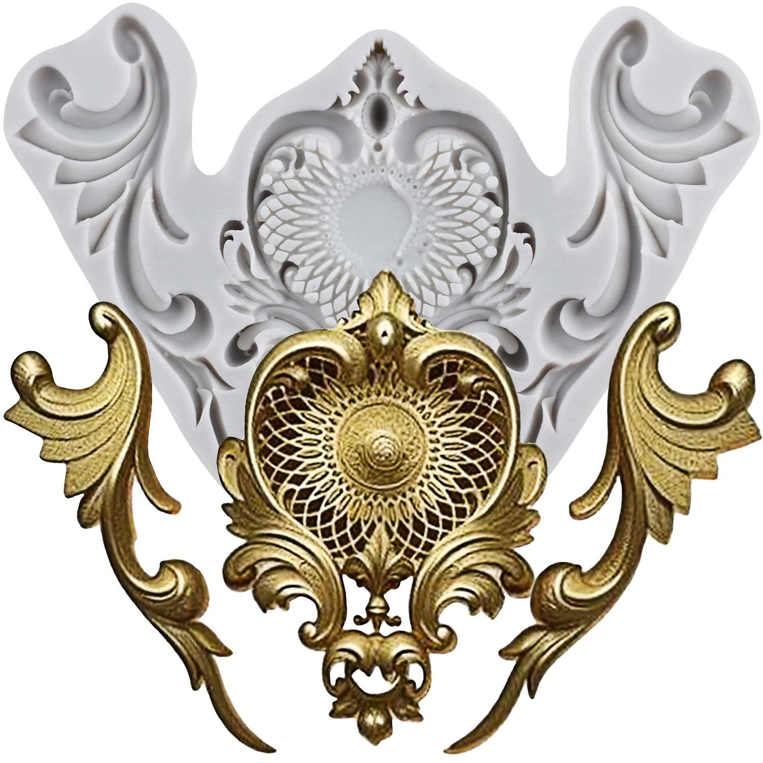 Baroque Silicone Molds Scroll Border Lace Fondant Cake Decorating Tools Cupcake Topper Chocolate Candy Resin Mold