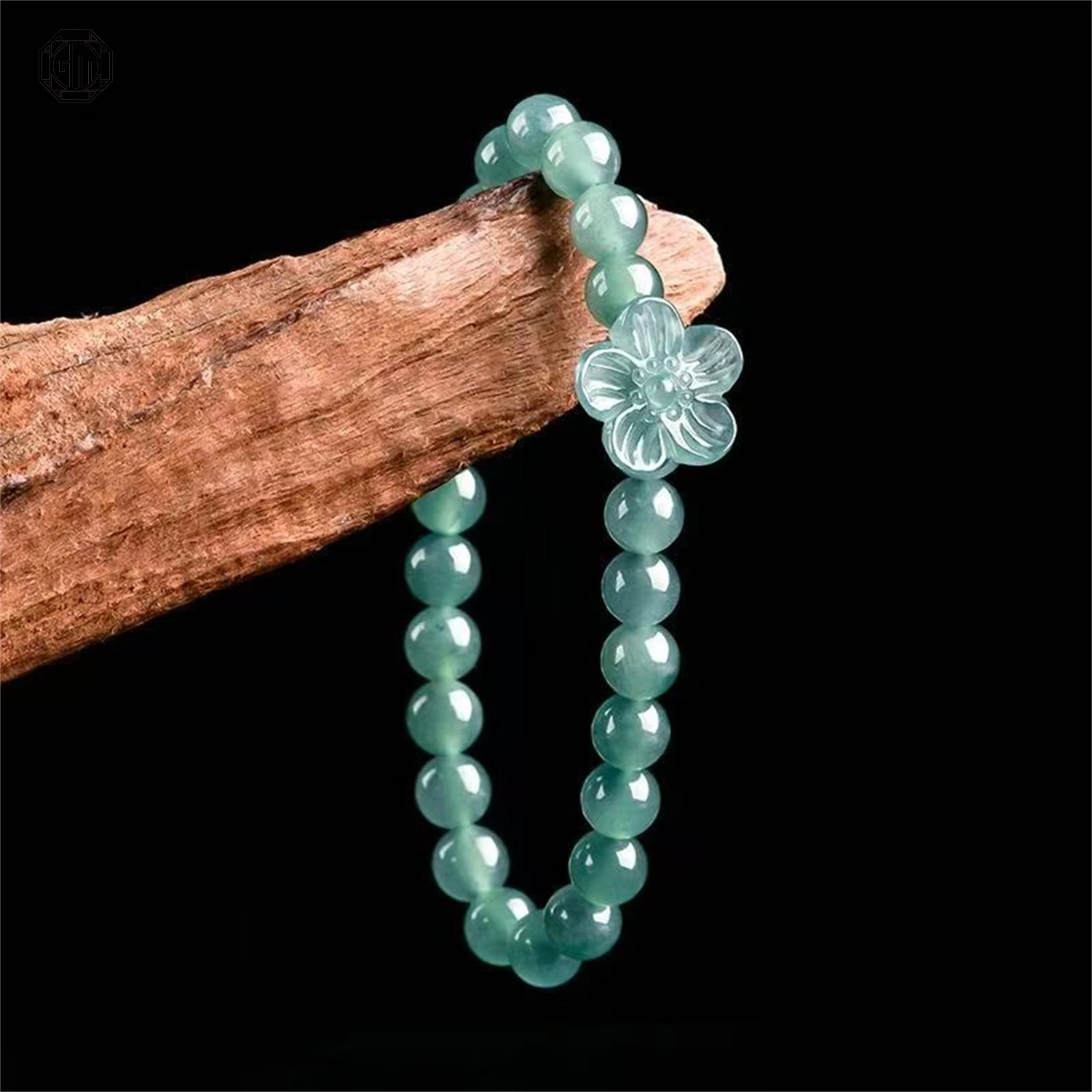 Natural Grade A Jadeite Blue Water Peach Blossom Romance Beaded Bracelet Ice Translucent Unisex Women Couple Gift Jewelry Gift