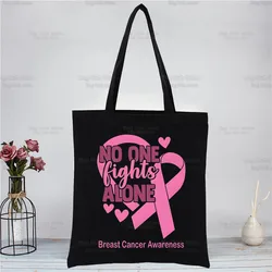 Pink Reusable CanvasShopping sacos para mulheres bolsa de ombro consciência câncer de mama bolsas femininas sacola outubro, melhores presentes