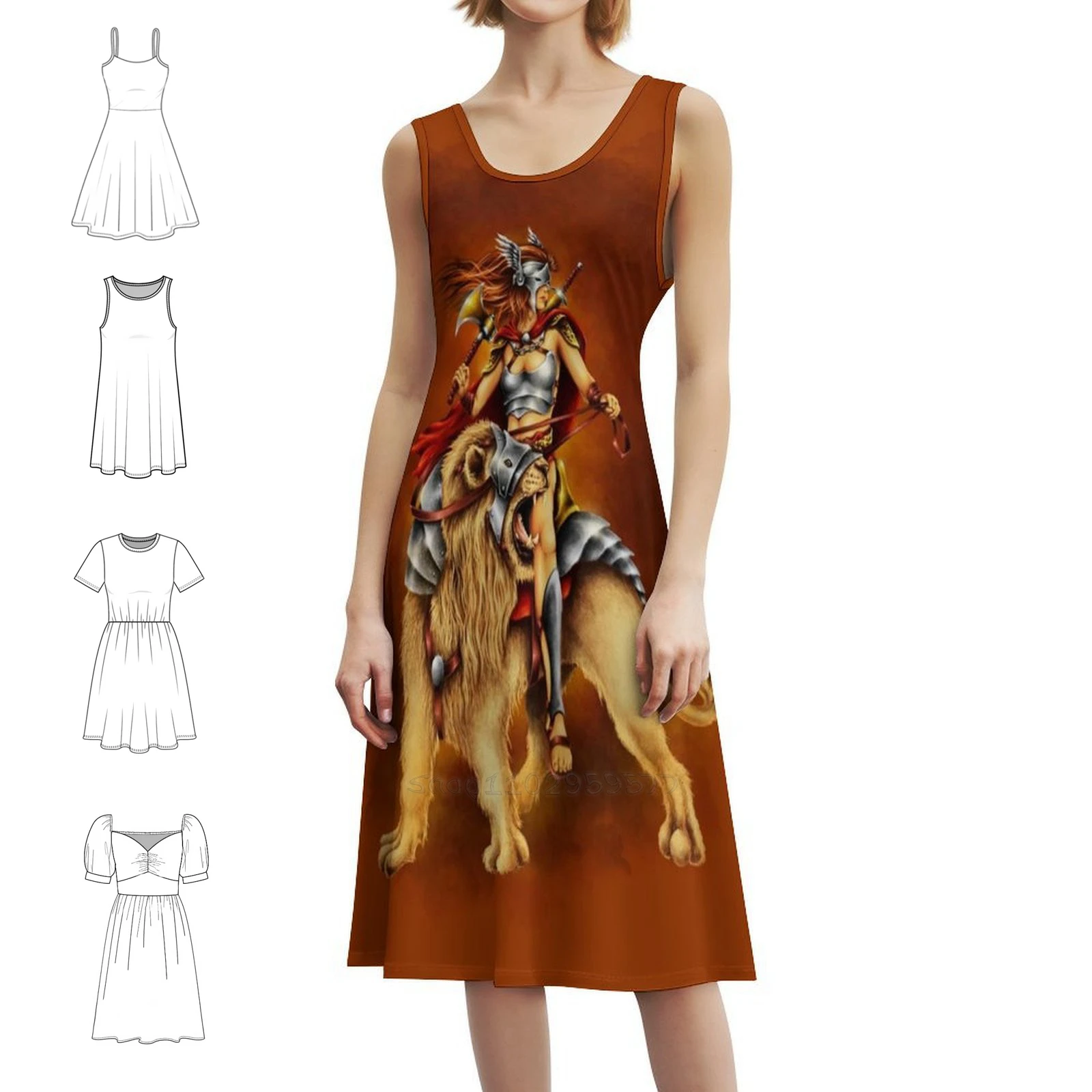 

Lion Princess Women's Elegant Party Dress A-Line Dress With Short/Long/Sleeveless Options Princess Princess Nordic Norse Lion