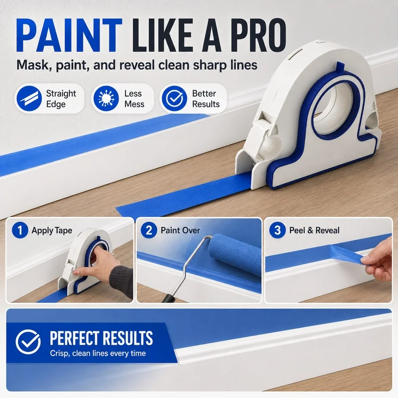 Ferramenta Aplicadora de Fita de Mascaramento para Pintura, Dispensador de Fita para Bordas de Parede, Calafetagem, Selagem de Juntas de Azulejos e Fissuras, para Reforma Doméstica DIY