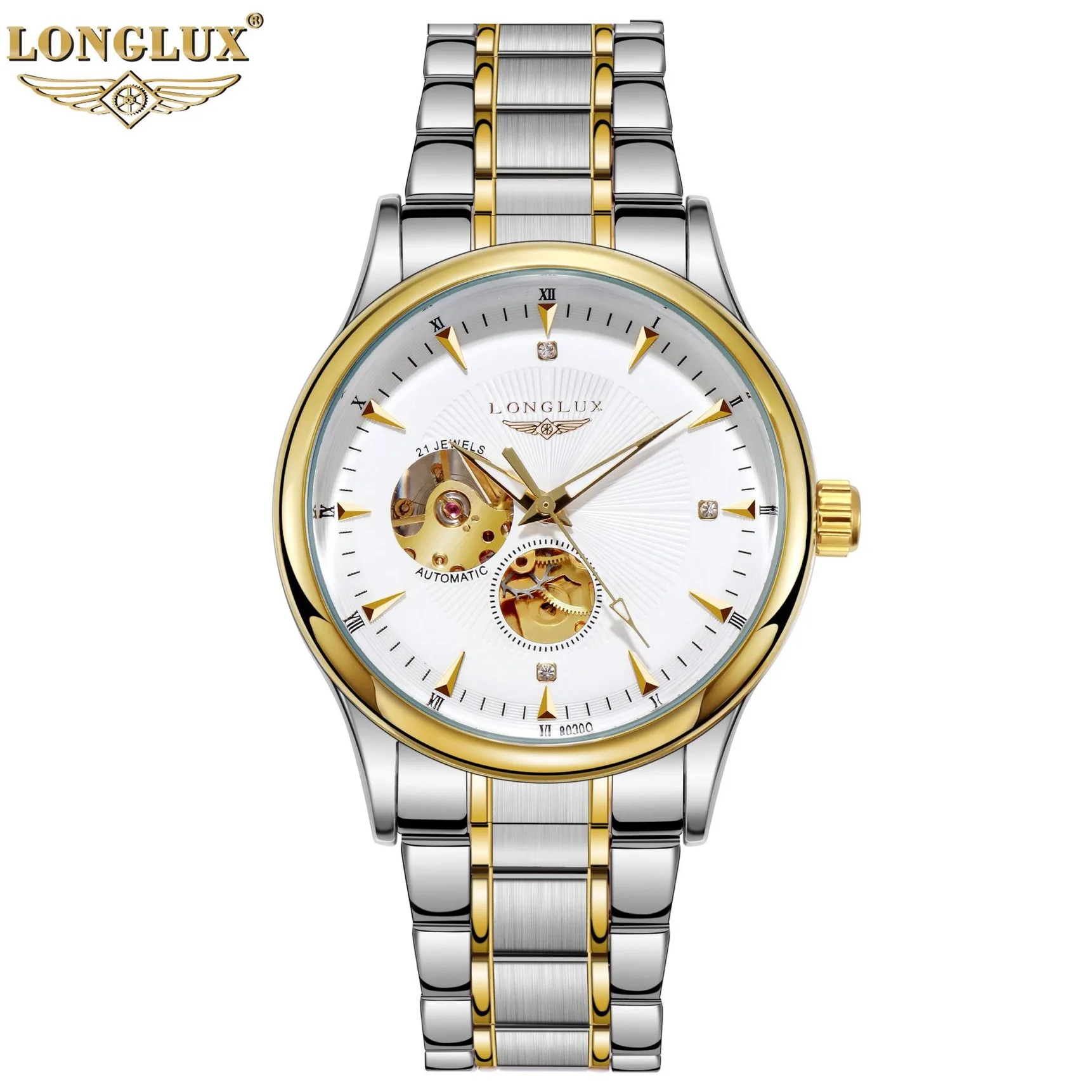 LONGLUX Männer automatische mechanische Uhr elegante Luxusuhren wasserdicht Skelett Business Großhandel Edelstahl Geschenkuhr 5