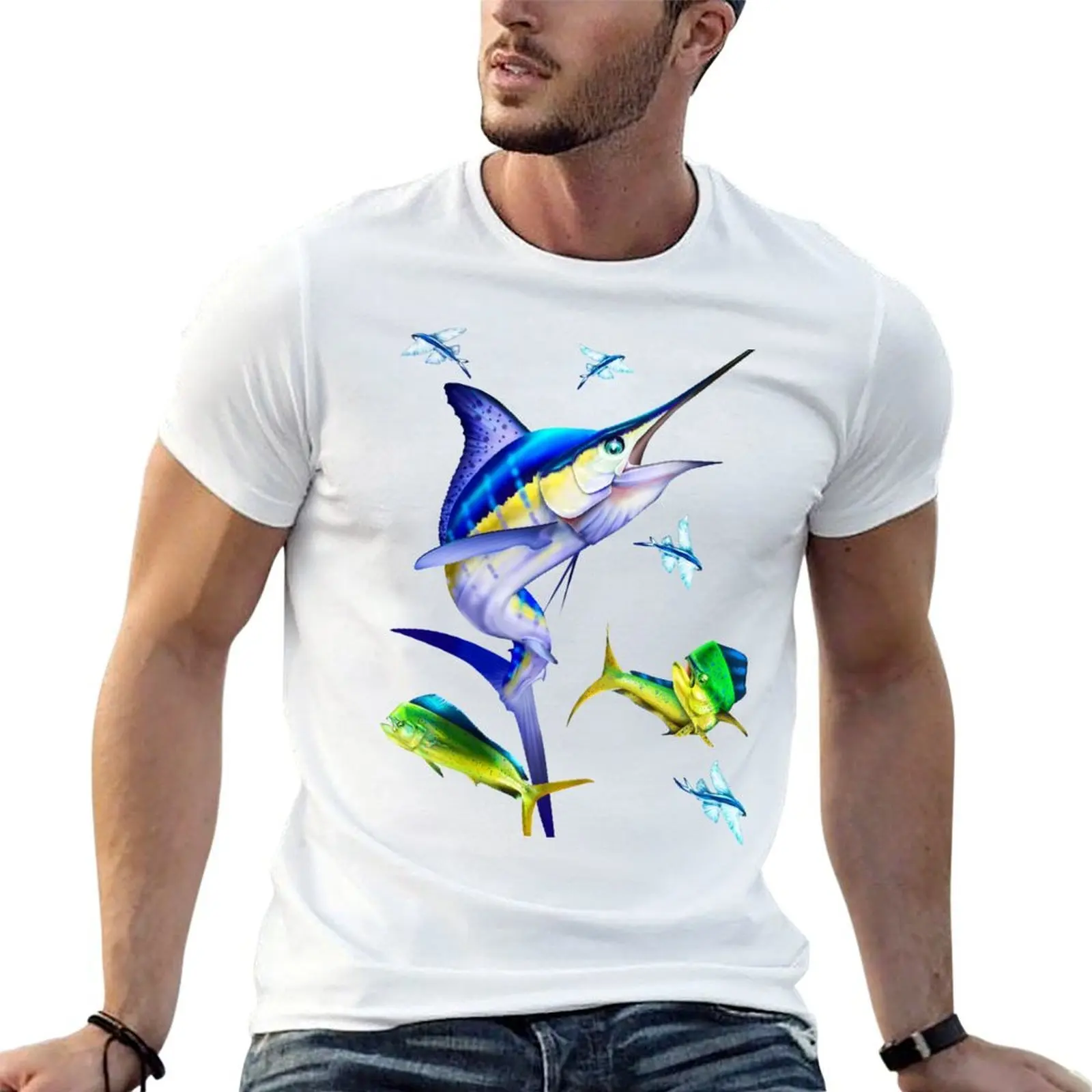 White Marlin and Mahi Mahi T-Shirt summer top shirts graphic tee Men's t shirts