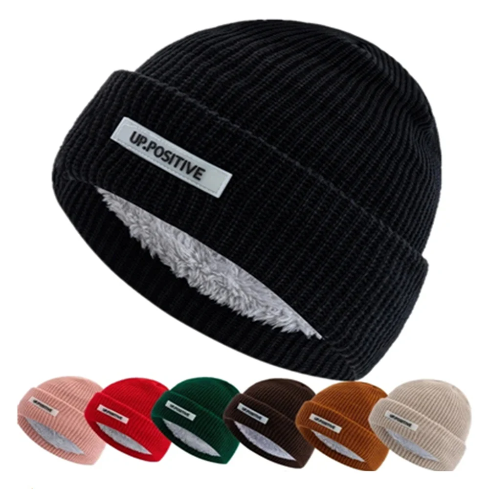 Unisex Daily Beanie Hat Plush Fur Lined Winter Hats For Men Women Keep Warm Knitted Hat