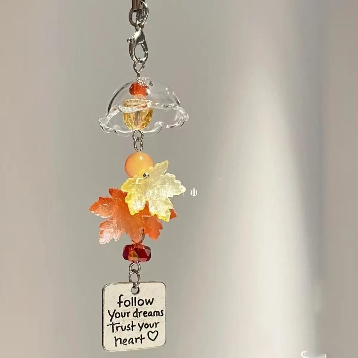 Maple Leaf Wind Chime Phone Charm Handmade Beaded Inspirational Tag Pendant CCD Camera Backpack Bag Keyring Teen Girls Fall Gift