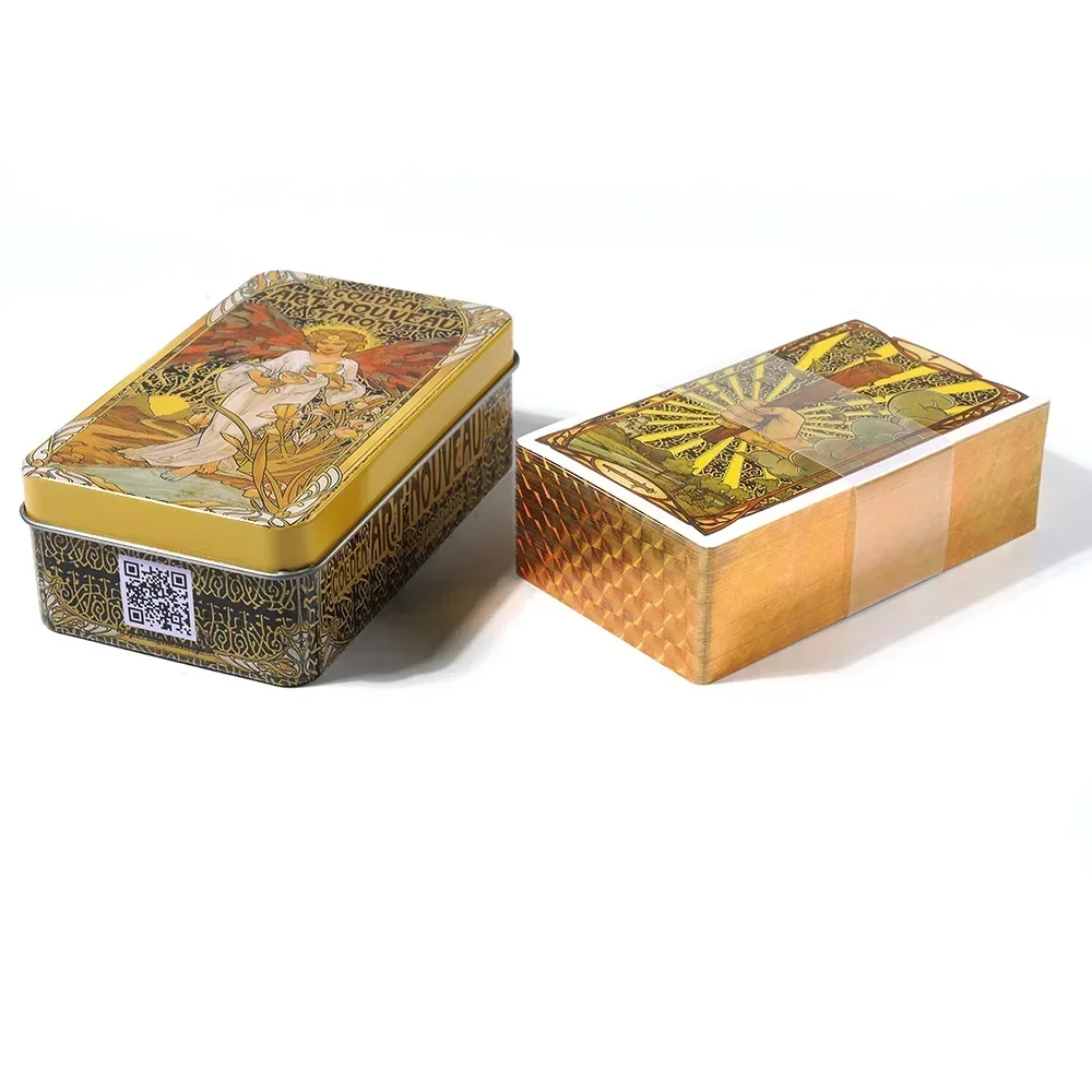 1Pcs Golden Art Nouveau Tarot in A Tin Box with Guidebook 78Pcs 10.3*6 cm