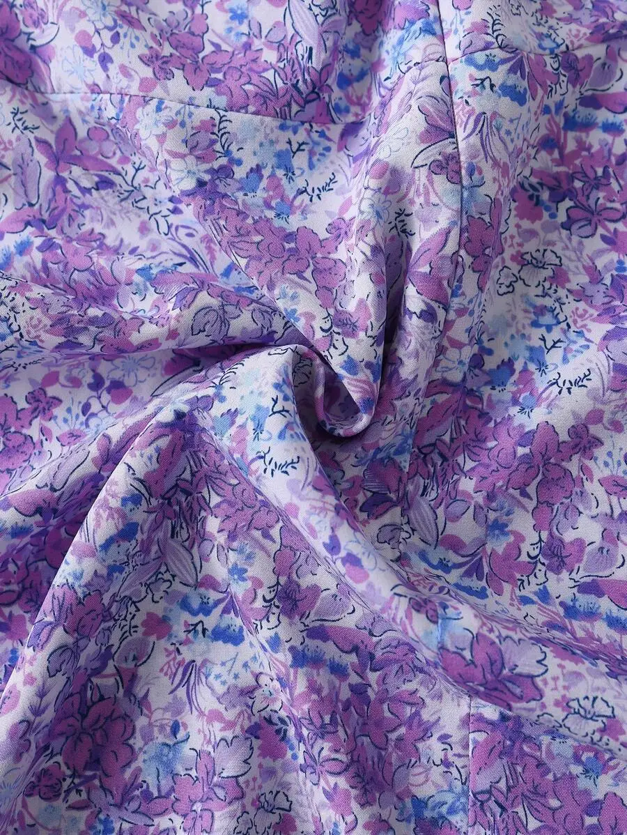 Women's Floral Print Pleated Bust Slip Dress Mini Short Outfit For New Year's Clothes Fashionable Elegant Women's Apparel view 4