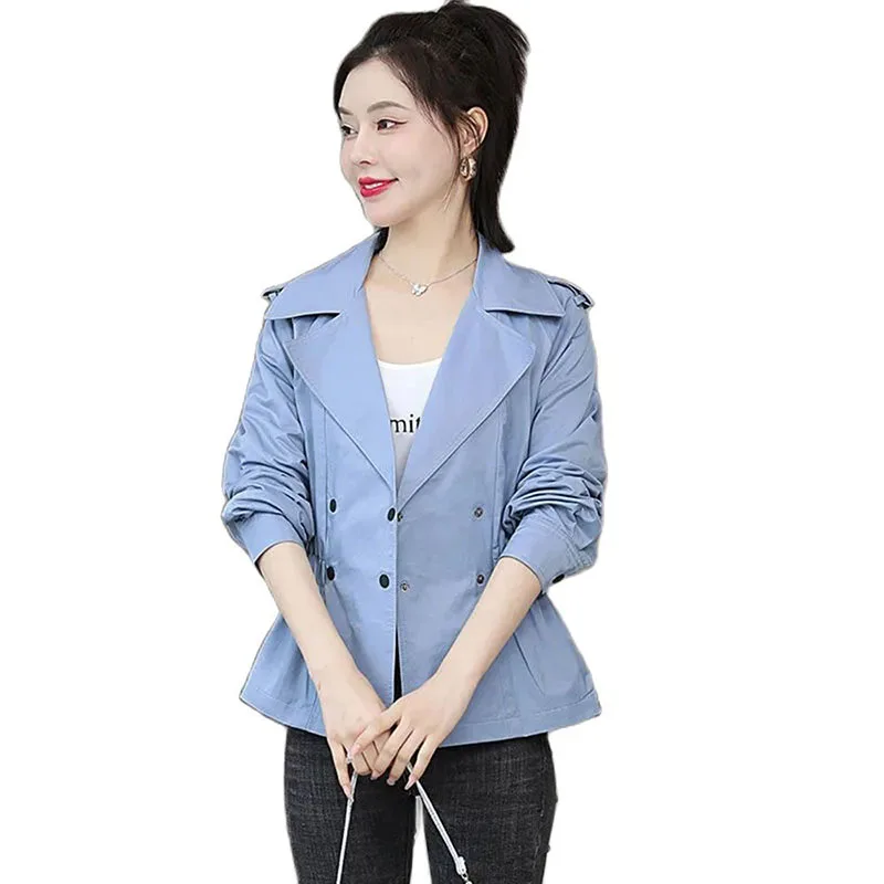 Double Layer Lining Jacket Ladies Spring Autumn This Coat 2022 New khaki Blue Short Windbreaker Female Outerwear All-Match