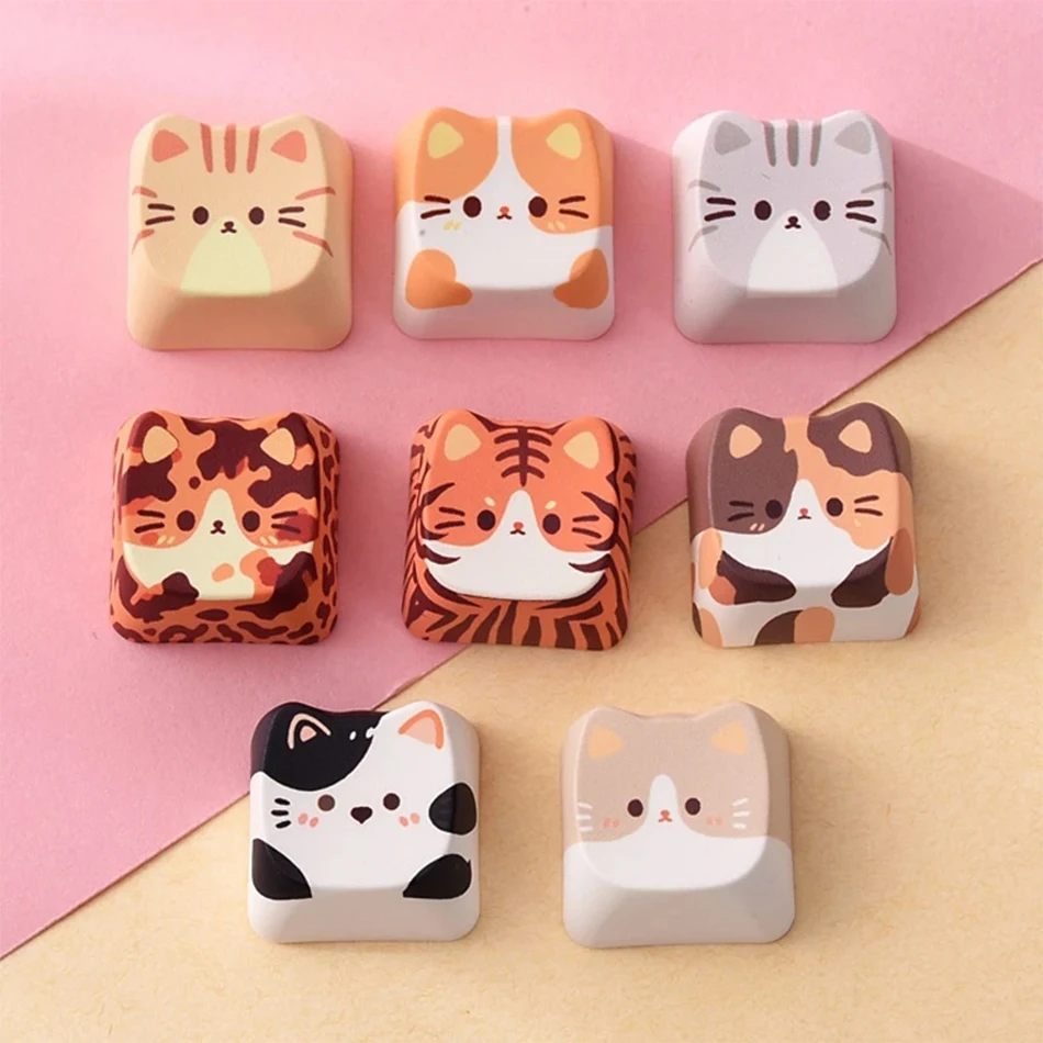 Kawaii Cute Cat Dog Keycaps Creative Meow Head Keycap for Mechanical Keyboard Keychain Personalized Gifts Anxiety Relief Keycap