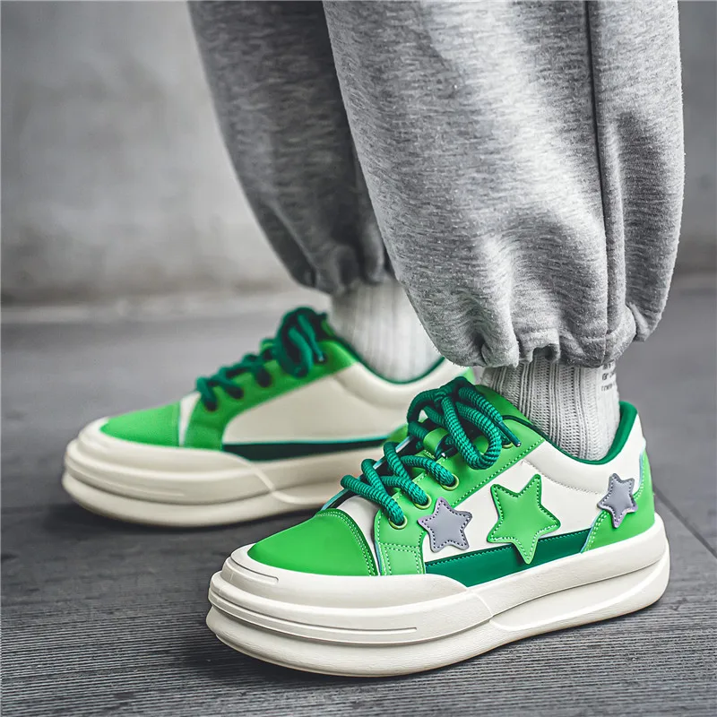 Sneakers For Men Vulcanized Shoes Platform Star Design Lace Up Skateboard Casual Comfortable Outdoor Running Tennis Sports Shoes