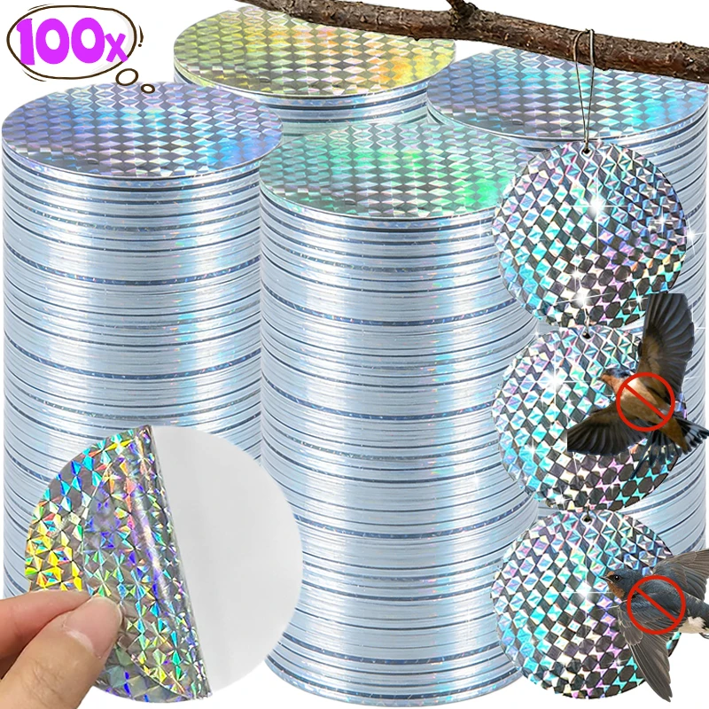 

100/20PCS Round Bird Repellent Reflective Stickers Anti Bird Scare Eflective Stick Tape Pigeon Farm Bird Deterrents Chasing Tool