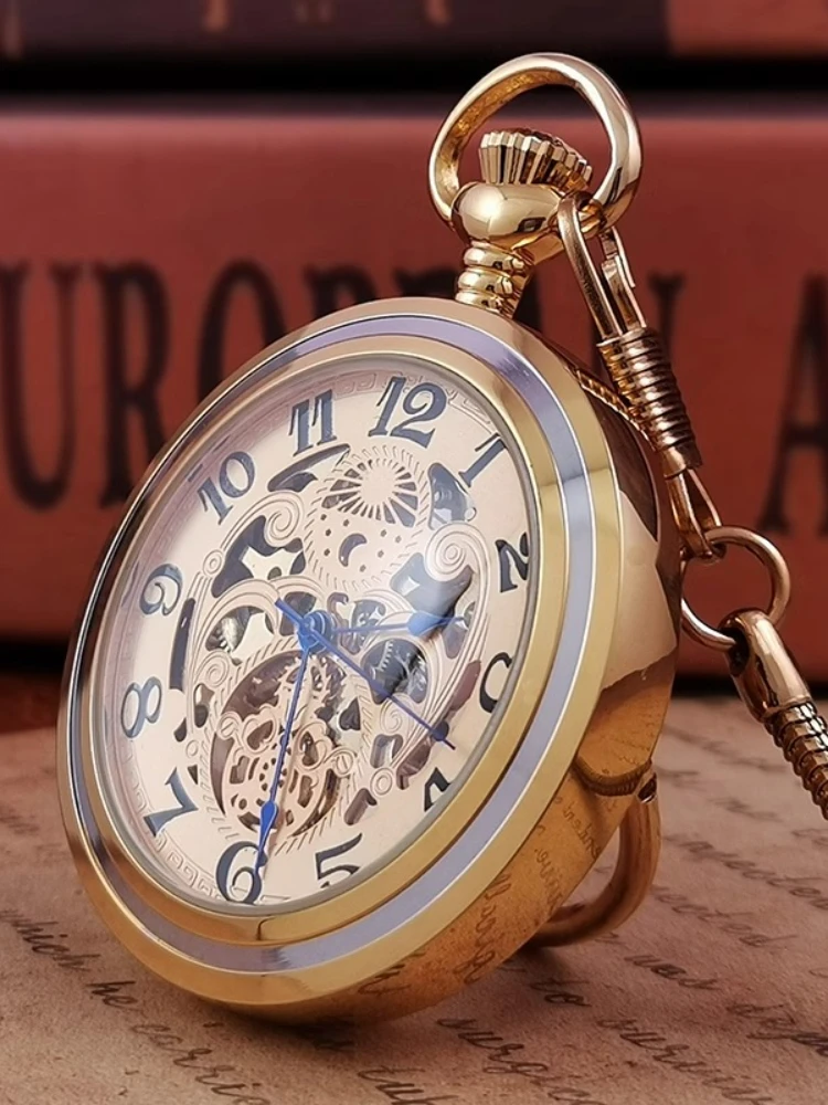 ทองแดงบริสุทธิ์ยืนนาฬิกาพกผู้ชาย retro เครื่องจักรสไตล์จีนทองเหลือง old-fashioned clockwork