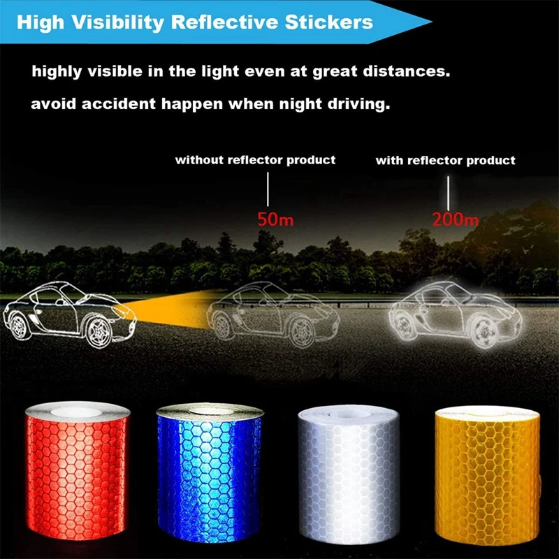 Reflective Tape Self-Adhesive 5 Colours 5 Cm X 3 Meter Reflective Tape Waterproof Warning Tape Safety Marking Tape