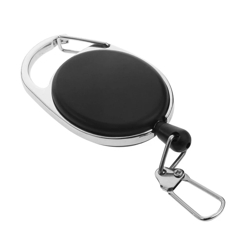 Hot-3X Heavy Duty Retractable Carabiner Badge Tinker Reels 60Cm Pull Wire With Key Ring Clip Black
