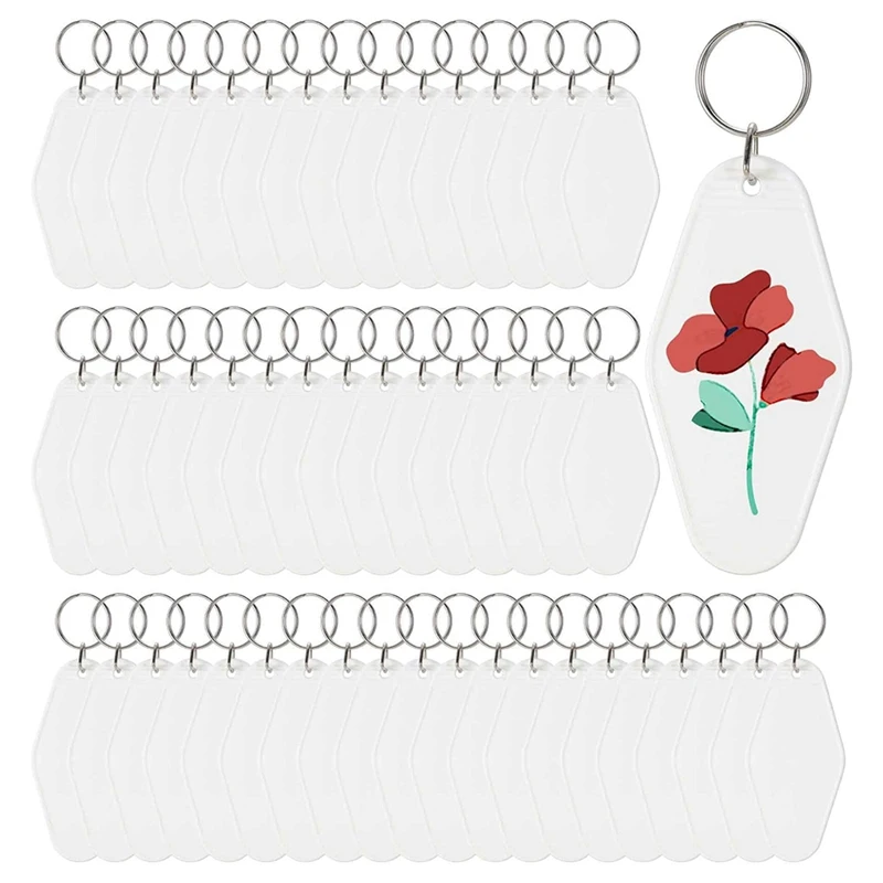 PWS 50Pcs Blank Motel Keychain Bulk With Key Rings,Vintage Hotel Keychains Key Tag For Vinyl DIY Crafts