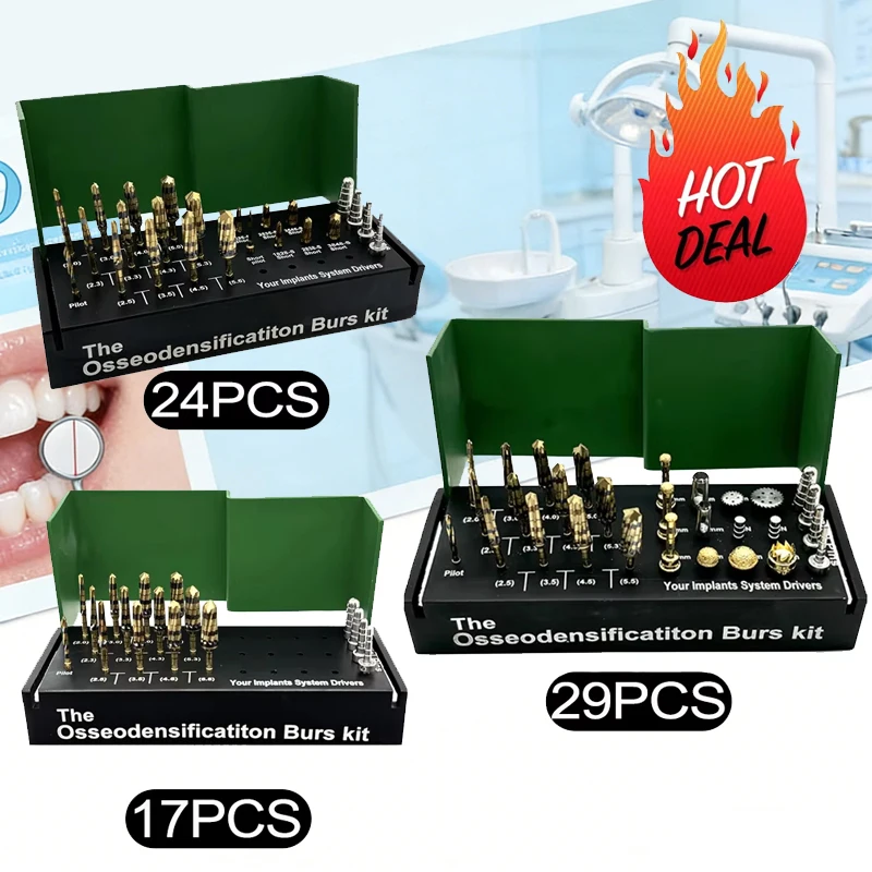 

17/24/29Pcs/Set Dental Implant Drills Osseodensification Burs Kit Maxillary Sinus Lift Drills Kit For Surgical Dentistry Tools