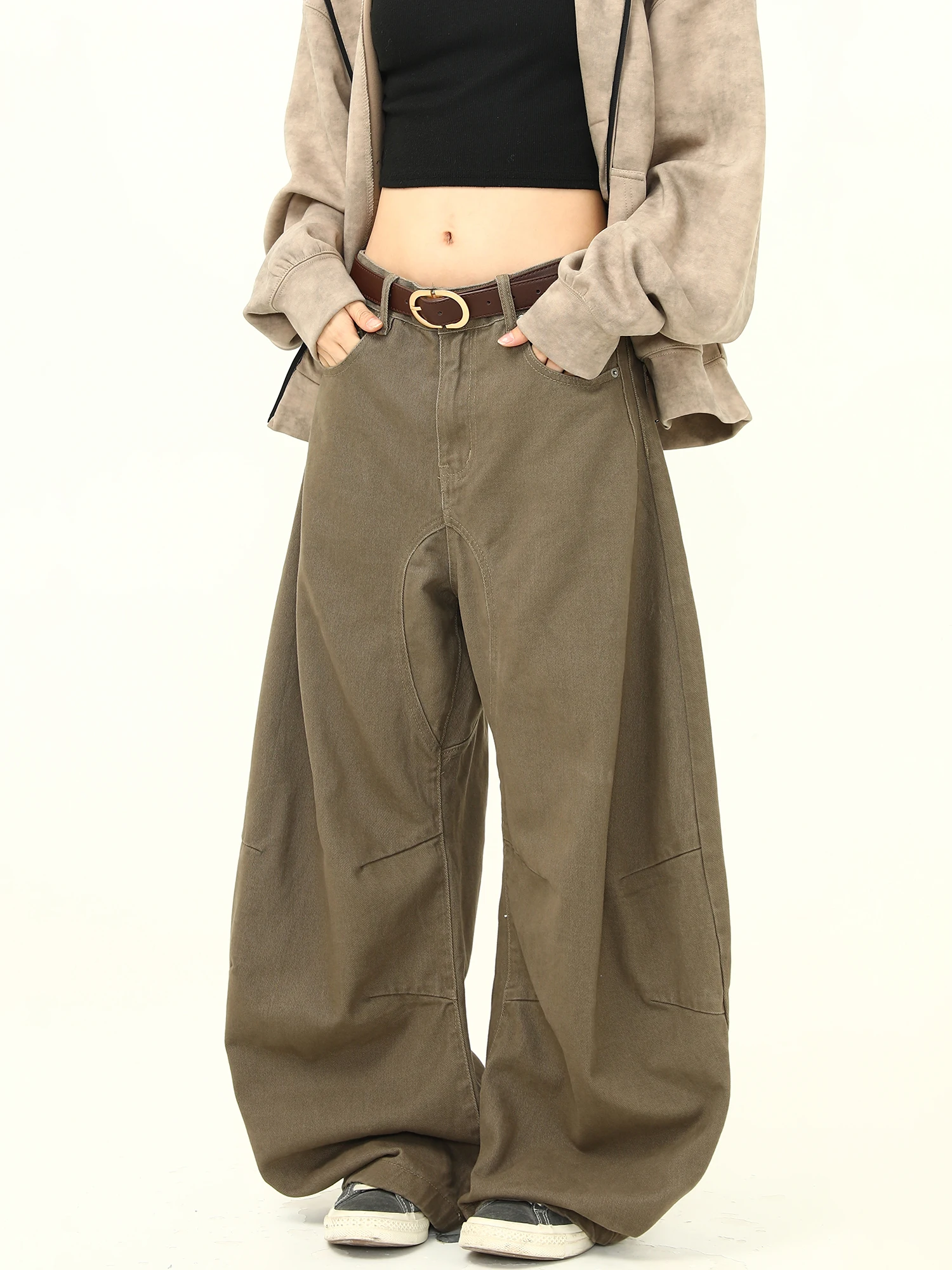

Wild American Retro Work Pants Loose Men's Silhouette Jeans Casual High Waist Long Trousers for All Seasons Wide Leg Pants