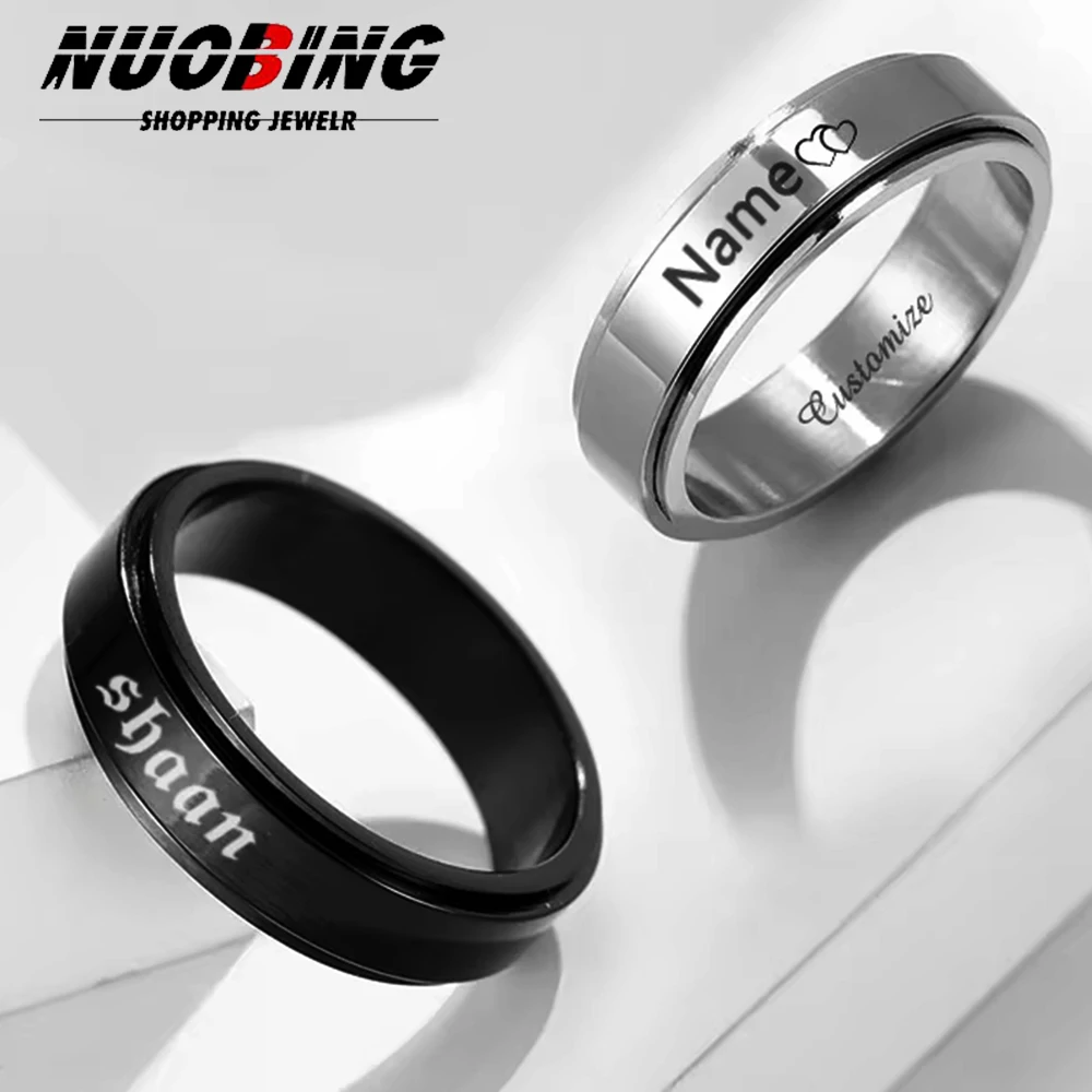 Personalized customization Anti Stress Anxiety Fidget Spinner Lovers Rotating Stainless Steel Wedding Band Knuckle Jewelry