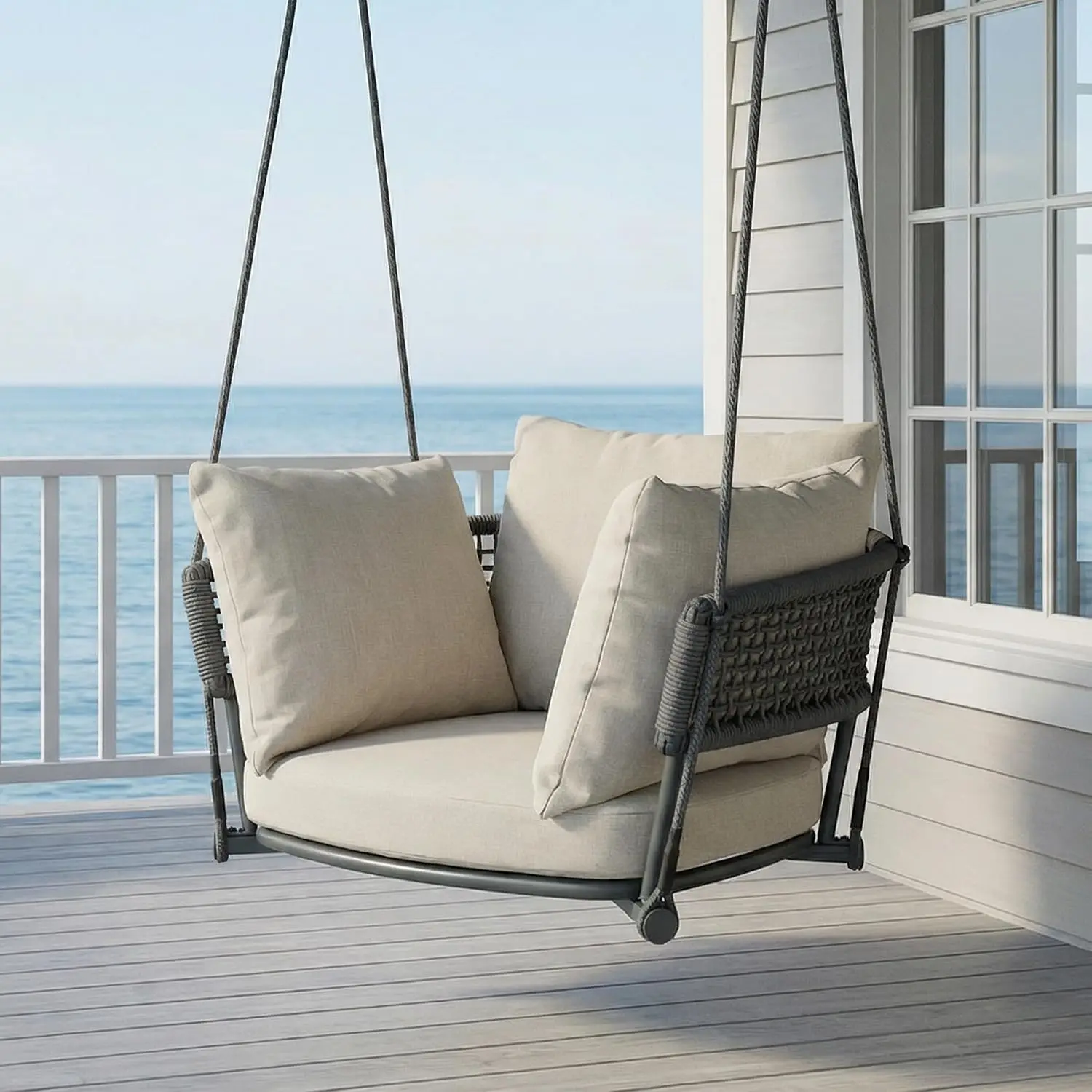 Swing Chair Outdoor, Single Hanging Porch Swing, Ceiling Hanging Chair for Bedroom, 106