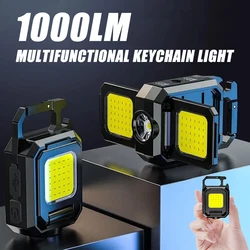 Mini brelok do kluczy 1000 lm COB LED XPE kieszonkowa lampa robocza latarka USB z możliwością ładowania IPX4 wodoodporna na zewnątrz Camping piesze wycieczki