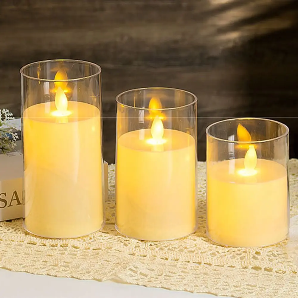 Rechargeable LED Flameless Candles Realistic Flickering Timer Electronic Candles Swinging Head Clear Candle Shell