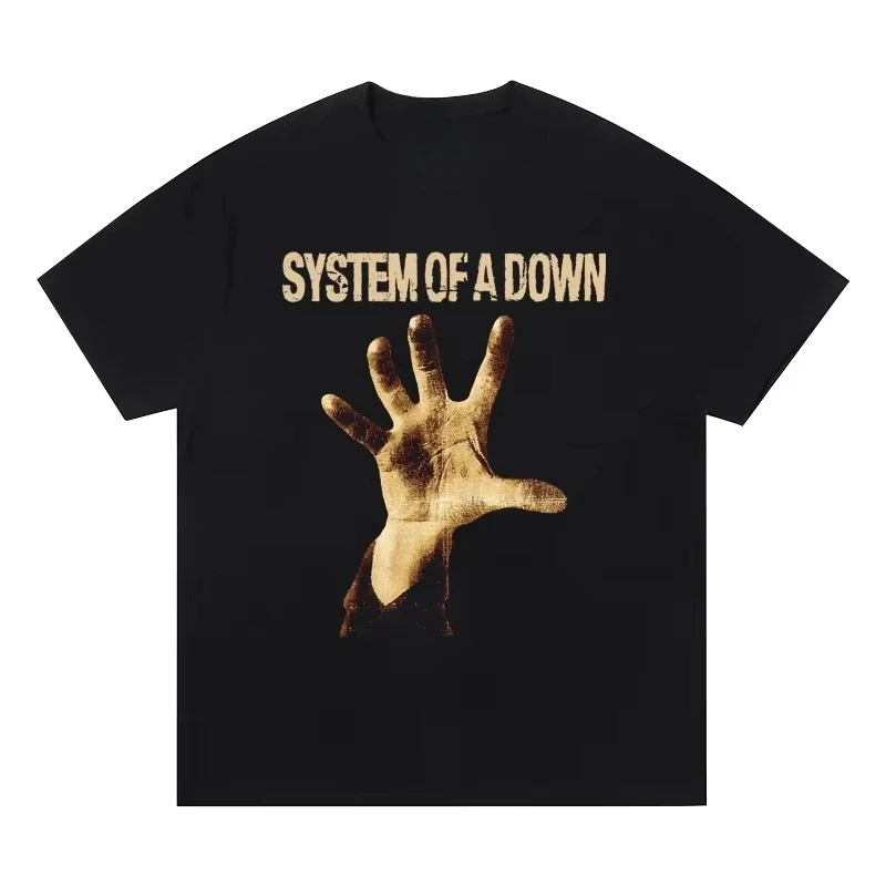 Vintage Hand Print T-shirt Men Retro Palm Graphic Soft Cotton Casual O Neck Short Sleeve Rock Streetwear Tee