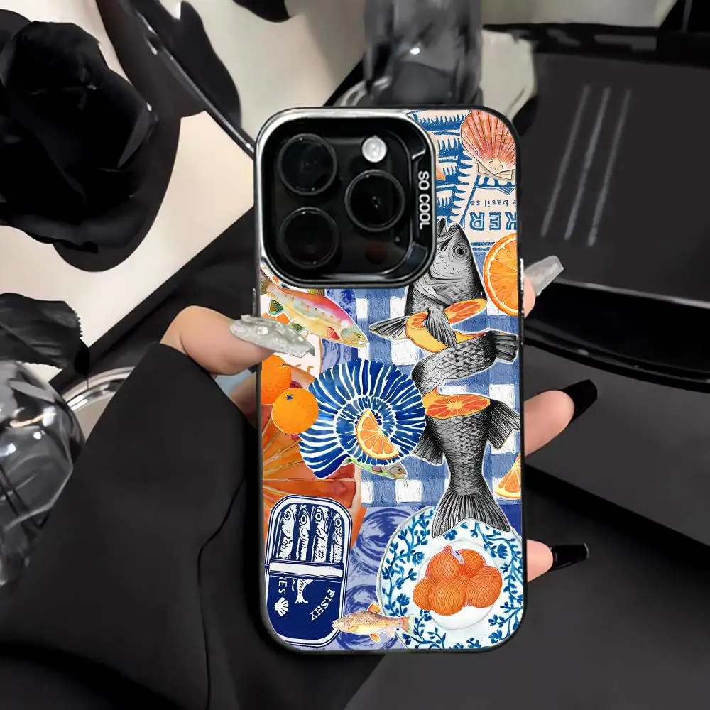 

Blue Series Fish Design Mobile Phone Case Shockproof & Anti Slip Frosted Suitable for iPhone 16 15 14 13 12 11 Pro Max Plus Mini