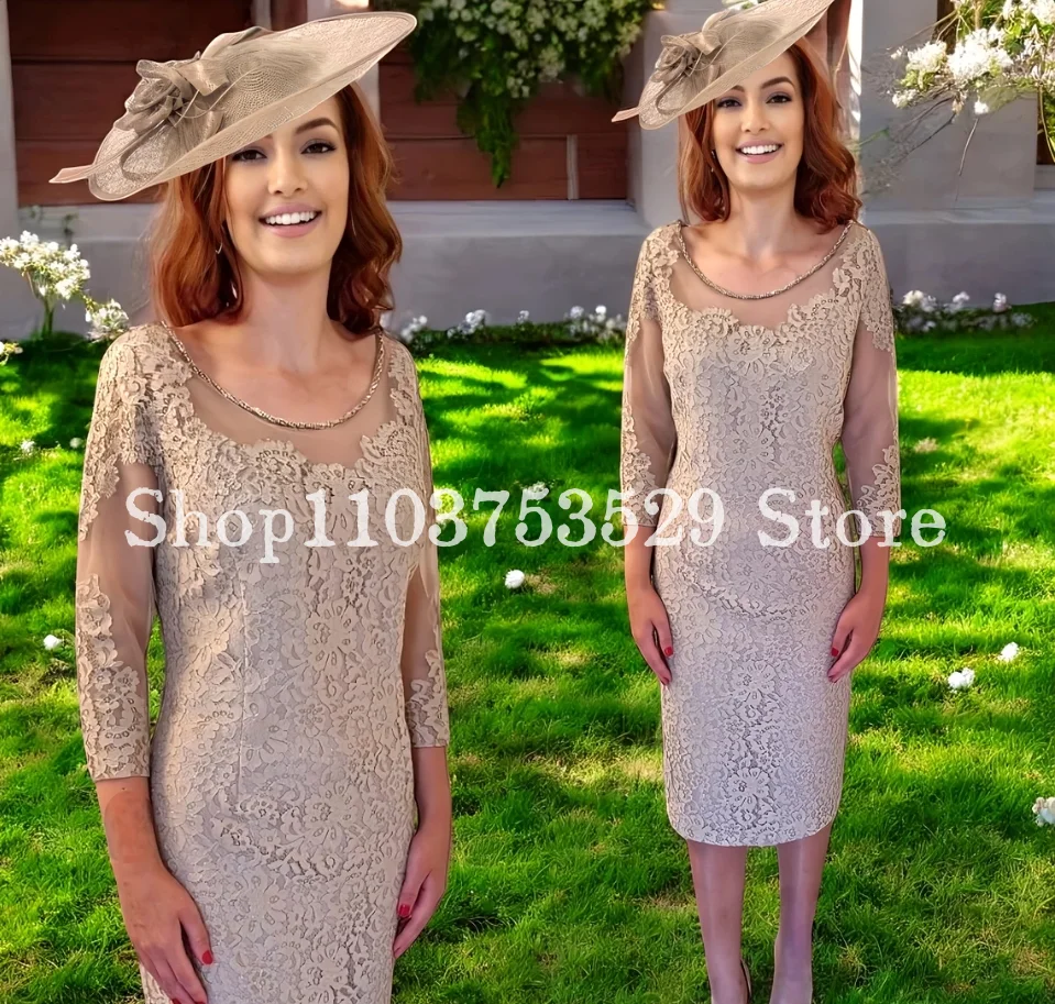 Elegant Mother of the Bride Dress 2025 Champagne Round Neck Tulle Embroidered Applique Handmade Custom vestido de noche