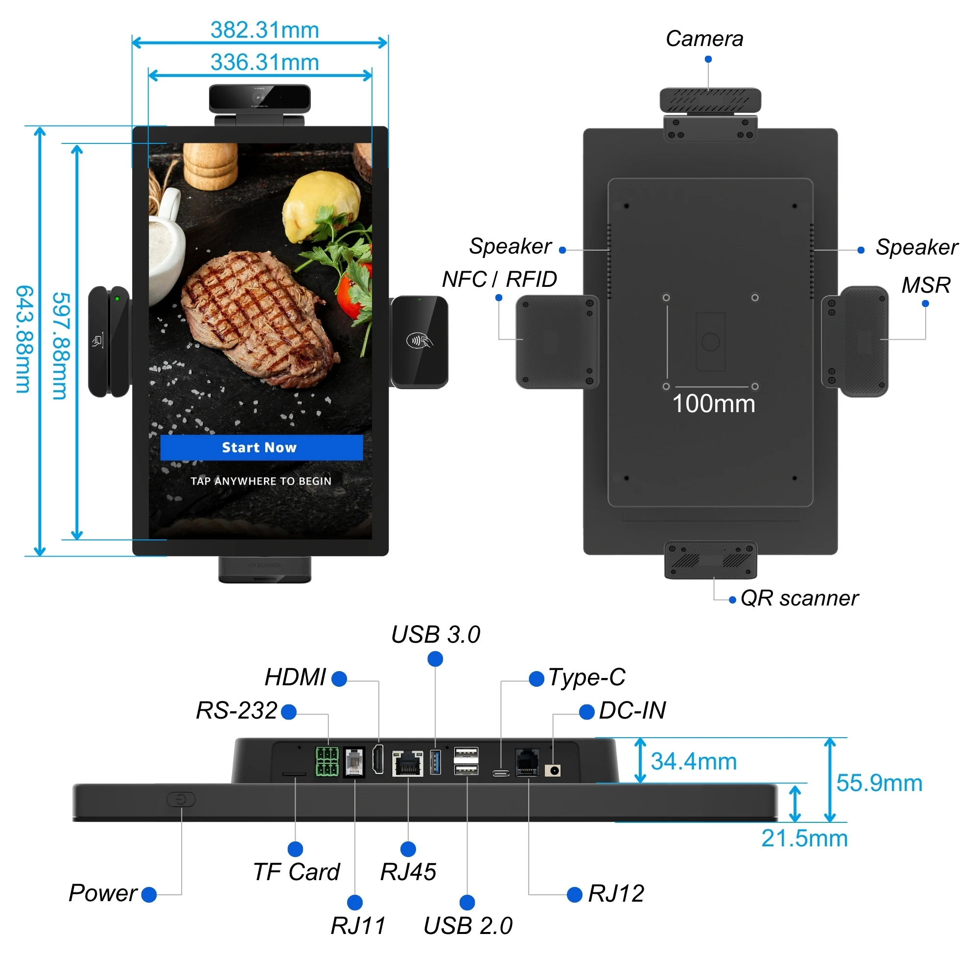 27 Inch Android 15 Payment Kiosks Bar Wall Mount QR Scanner POS Solution Ordering