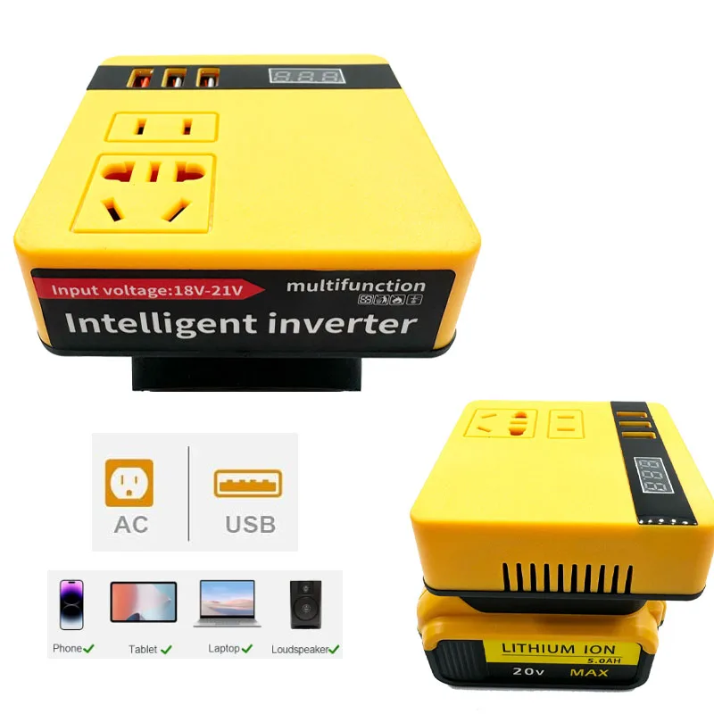 

100W Portable Power Inverter 220V Outdoor Mobile Lithium Battery Inverter with USB Ports for Dewalt 18V 20V Li-ion Battery