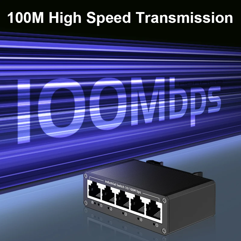 GoodTop 5 Port 100Mbps Industrial Switch 10/100M Mini Industry Ethernet Network Switch DIN Rail Mounted Plug and Play