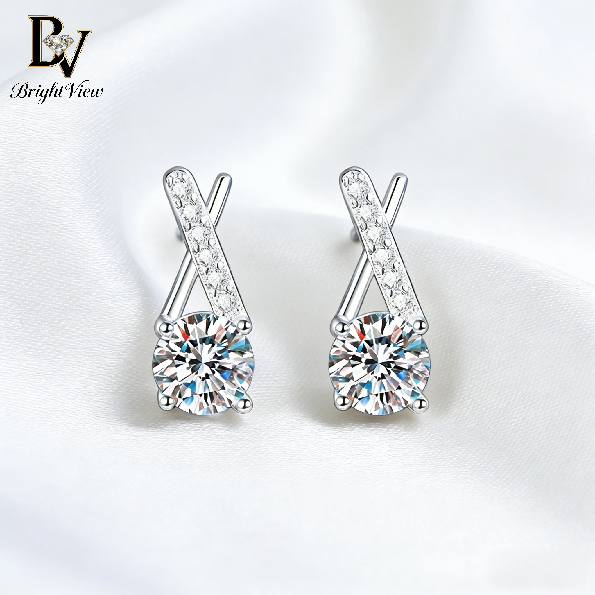 

1Pair 925 Silver X-Cross Moissanite Stud Earrings Dainty Sparkling Minimalist Earrings for Women Real S925 Silver Jewelry