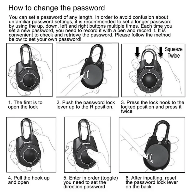 Imagem -04 - Master Keyless Anti-theft Security Door Lock Combinação Portátil Direcional Senha Cadeado Ginásio Bagagem Case