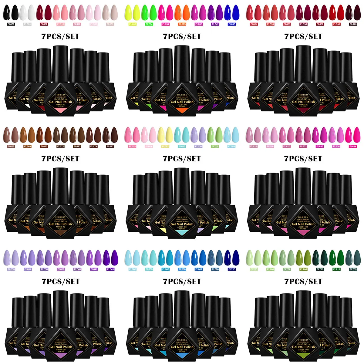 7PCS/Set 10ml Solid Color UV Gel Nail Polish Set Macaron Nude Wine Blue Purple Soak Off Manicure Gel DIY Salon Nail Art Supplies