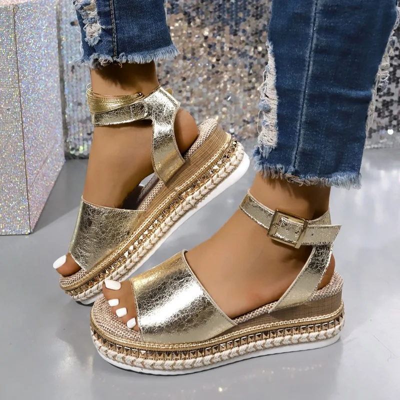 Sandals Platform Shoes for Women 2024 Summer New Peep Toe Wedge Women's Sandals Outdoor Hemp Light Casual Ladies Sandals