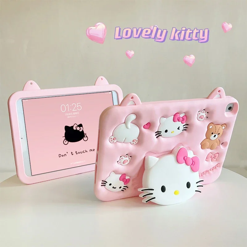 Sanrio Kawaii Hello Kitty Silicone Ipad Protective Case My Melody Kuromi Anime Cartoon Fashion Anti-fall Tablet Protective Cover