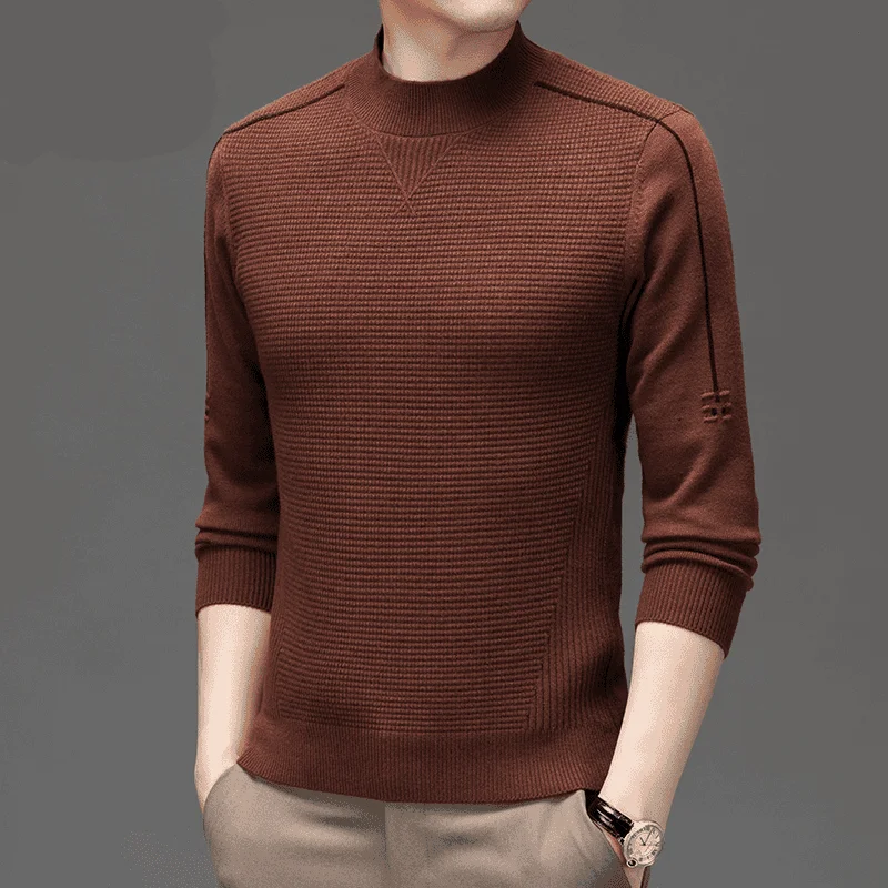 

New Autumn and Winter Men's Knitted Turtleneck Sweater Knitted Sweater Solid Color Base Warm Casual Men's Sweater