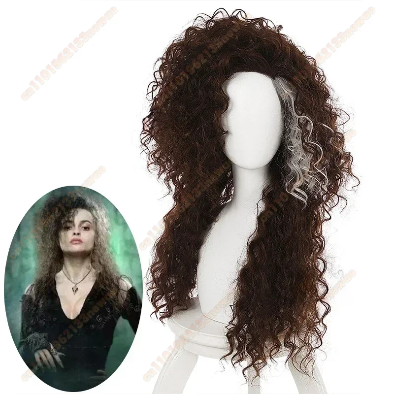 2025 película personaje Bellatrix Lestrange Disfraz largo marrón mezclado ondulado peluca Bellatrix peluca resistente al calor Cosplay disfraz peluca
