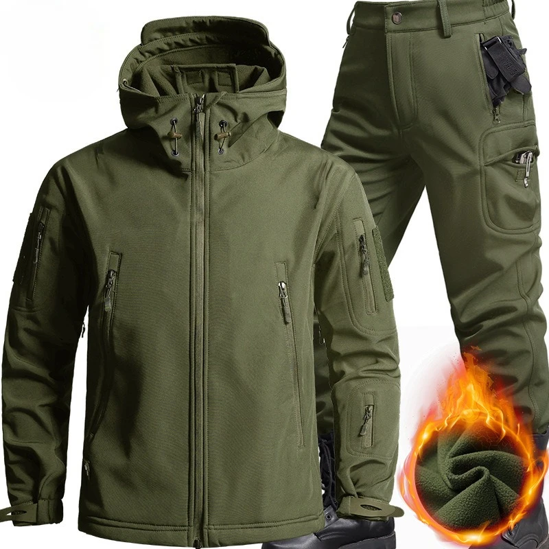 

Men's Cold and Warm Tactical Set Waterproof and Windproof Workwear Jacket+multi Pocket Workwear Pants Hiking and Skiing Set
