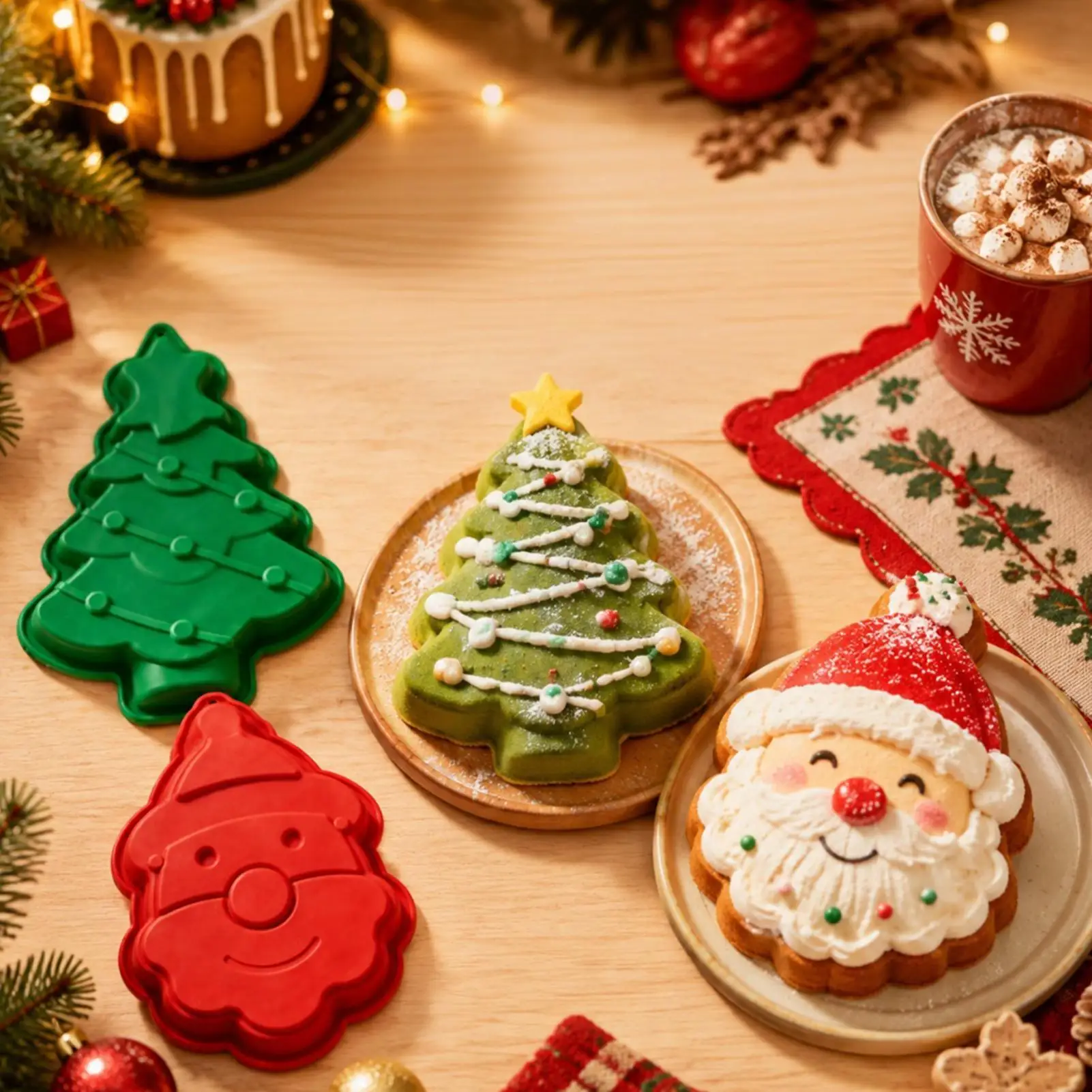 Christmas Silicone Chocolate Baking Molds for Cake Toppers, Santa Clause Snowman Christmas Tree Presents Moulds