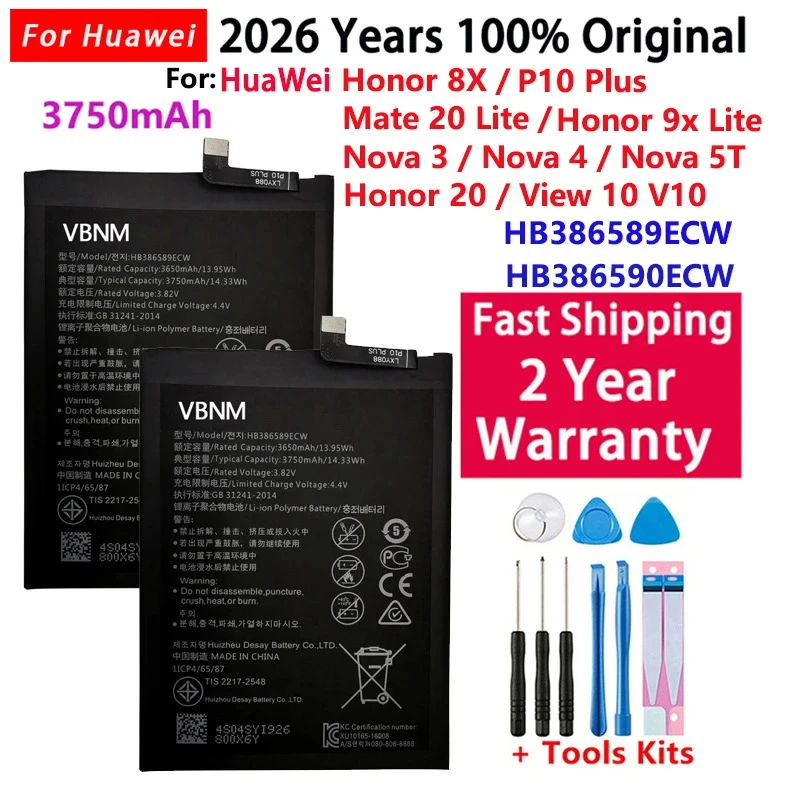 NEW Original Phone Battery HB386589ECW 3750mAh ForHuawei P10 Plus Honor 8X View10 V10 Mate 20 Lite Nova 3 4 5T Batteries Bateria