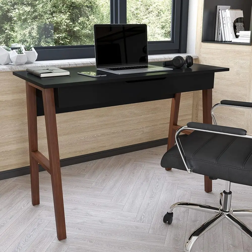 42 Black Home Office Desk with Storage for Writing or Bedroom Use