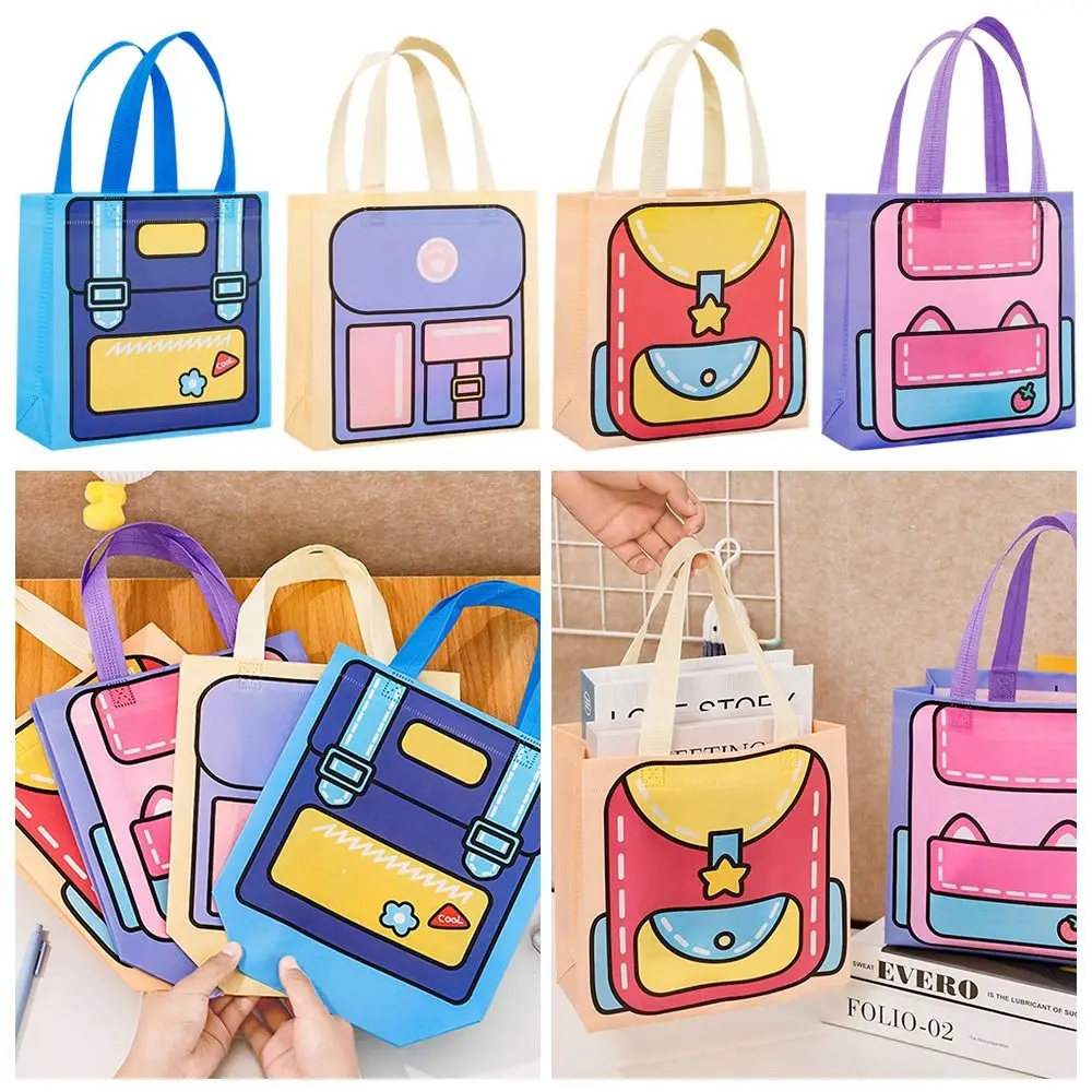 Cartoon Print Non-woven Shopping Bag Durable and Wear-resistant Dopamine Color Printed Handbag Reusable Large Capacity