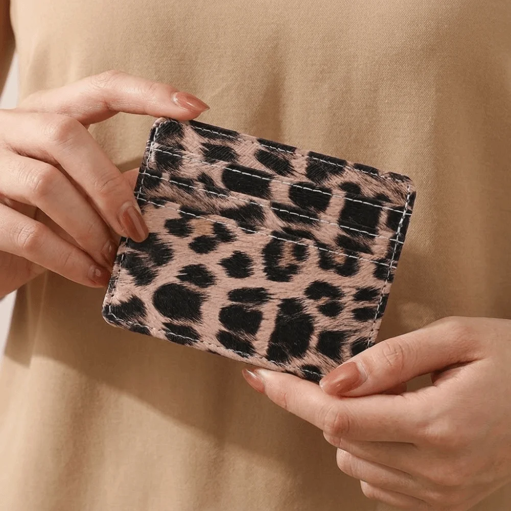 Pu Leather Leopard Print Card Holder Multi-functional Ultra-thin Credit Card Holder Slim Korean Style Coin Purse Business